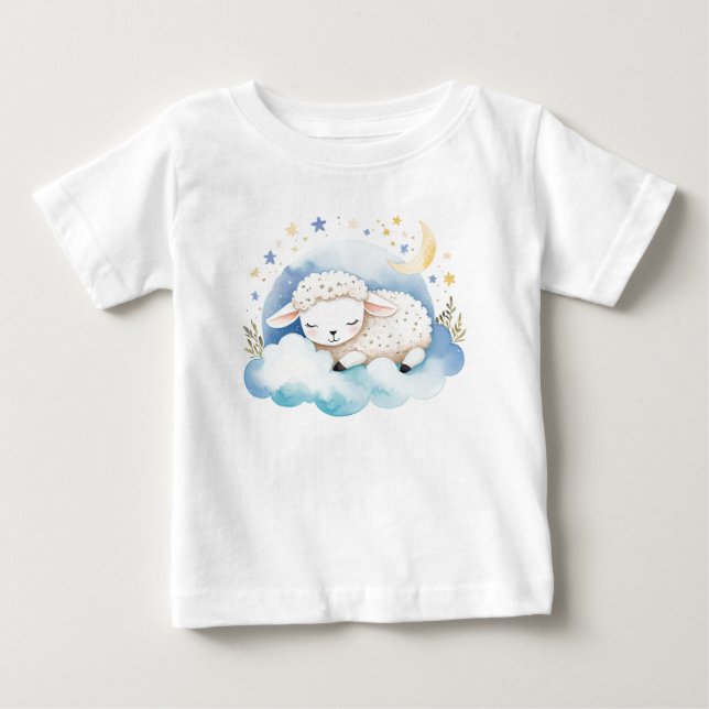 Cute Baby Lamb on the Moon – Baby T-Shirt (Front)