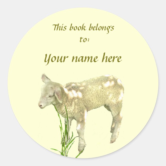 Cute Baby Lamb on Yellow Bookplate (Front)