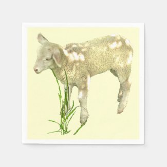 Cute Baby Lamb on Yellow Paper Napkins
