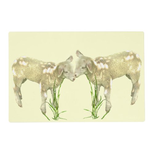 Cute Baby Lambs on Yellow Laminated Placemat