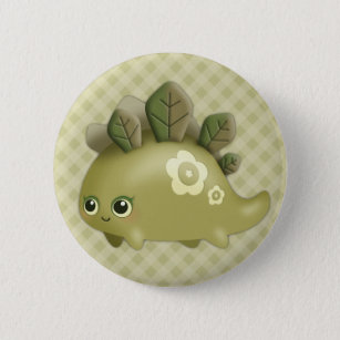 Cute Baby Leafy Dino - kawaii style creature Button