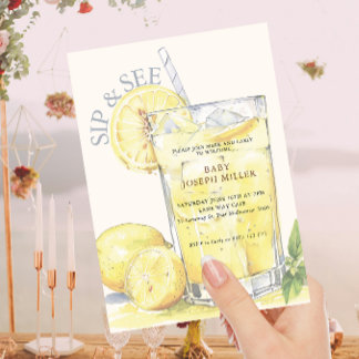 Cute Baby Lemonade Sip And See Baby Shower Invitation