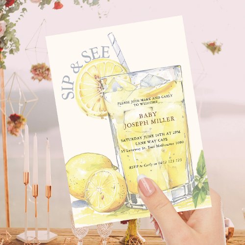 Cute Baby Lemonade Sip And See Baby Shower  Invitation