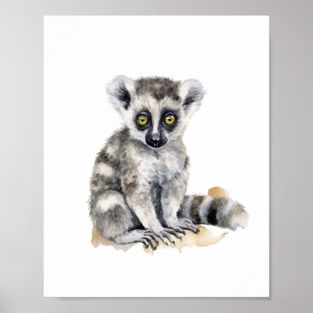 Cute baby lemur watercolor poster (Front)