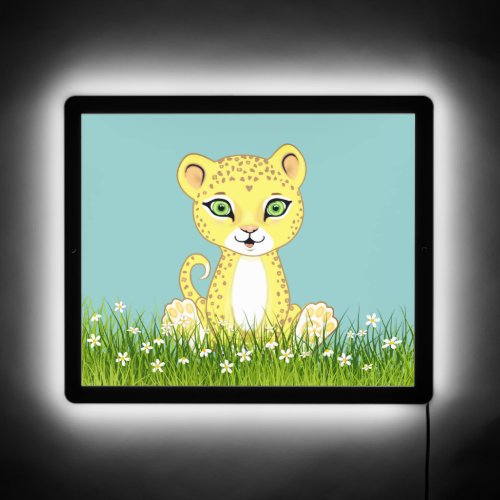 Cute Baby Leopard and Flowers LED Sign