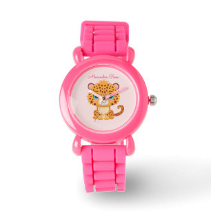 Cute Baby Leopard Safari Animal Kids Name Watch