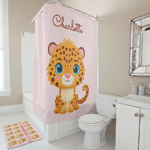 Cute Baby Leopard Safari Animal Kids Shower Curtain