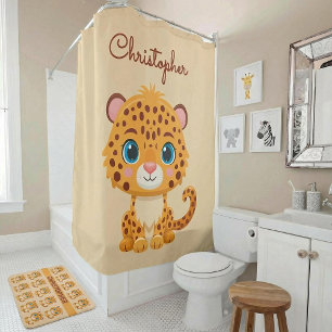 Cute Baby Leopard Safari Animal Kids Shower Curtain