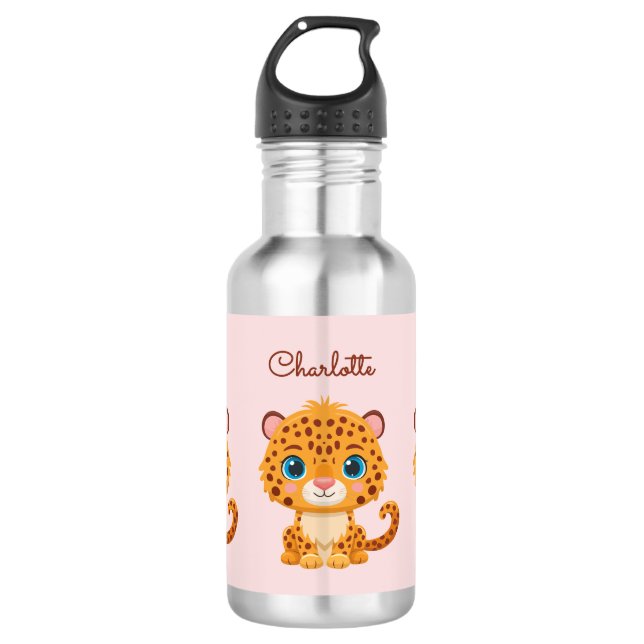 Cute Baby Leopard Safari Animal Kids Stainless Steel Water Bottle (Front)