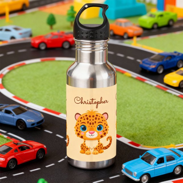 Cute Baby Leopard Safari Animal Kids Stainless Steel Water Bottle (Creator Uploaded)