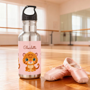 Cute Baby Leopard Safari Animal Kids Stainless Steel Water Bottle