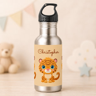 Cute Baby Leopard Safari Animal Kids Stainless Steel Water Bottle