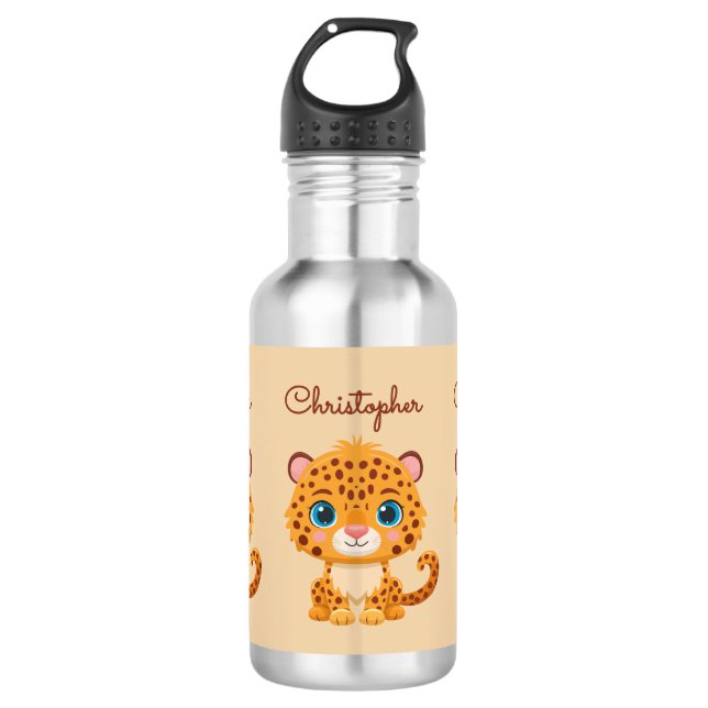 Cute Baby Leopard Safari Animal Kids Stainless Steel Water Bottle (Front)