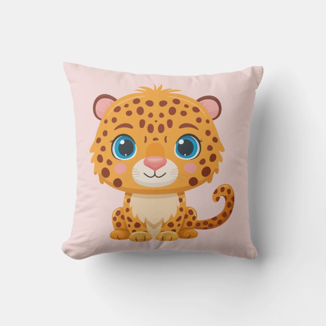 Cute Baby Leopard Safari Animal Kids Throw Pillow (Front)