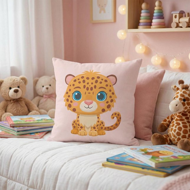 Cute Baby Leopard Safari Animal Kids Throw Pillow (Creator Uploaded)