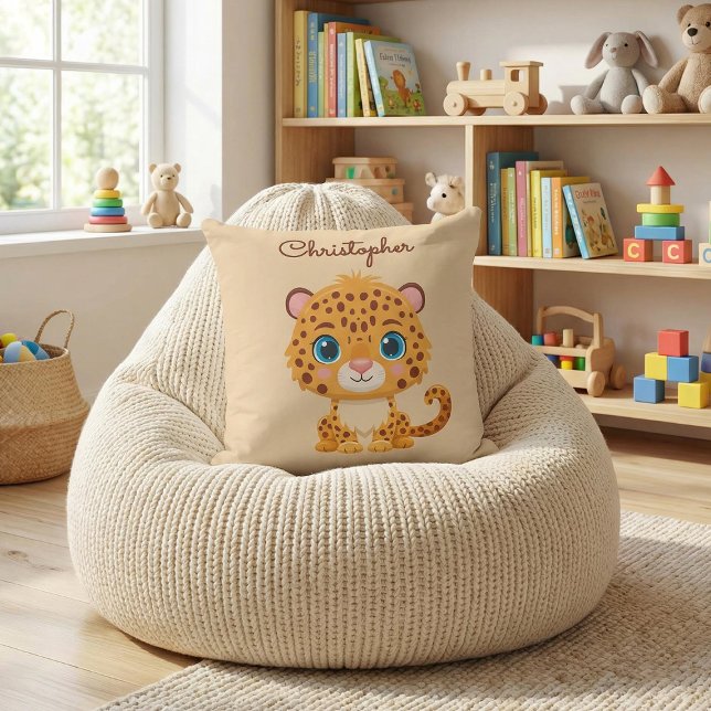 Cute Baby Leopard Safari Animal Kids Throw Pillow (Creator Uploaded)