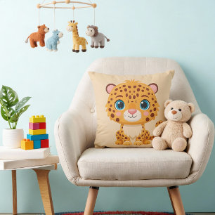 Cute Baby Leopard Safari Animal Kids Throw Pillow