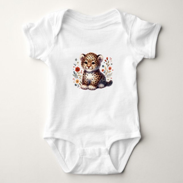 Cute Baby Leopard with Flowers Bodysuit (Front)