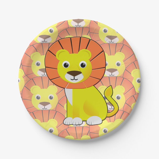 Cute Baby Lion All Over Print Pattern Paper Plates (Front)