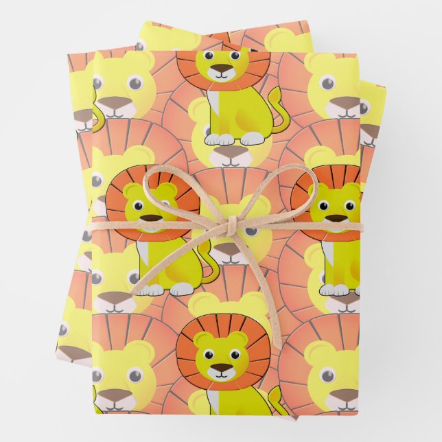 Cute Baby Lion All Over Print Pattern Wrapping Paper Sheets (In situ)