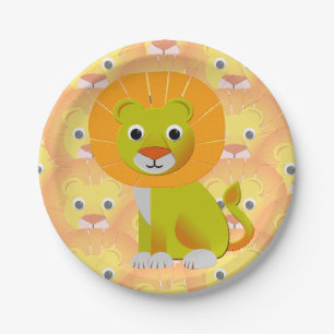 Cute Baby Lion All Over Vintage Print Pattern Paper Plates