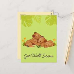 Cute Baby Lion and Encouragement Get Well Green Postcard
