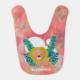 Cute Baby Lion Animal Jungle Pet Name Custom  Baby Bib