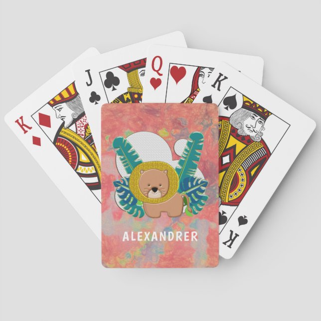 Cute Baby Lion Animal Jungle Watercolor Poker Cards (Back)