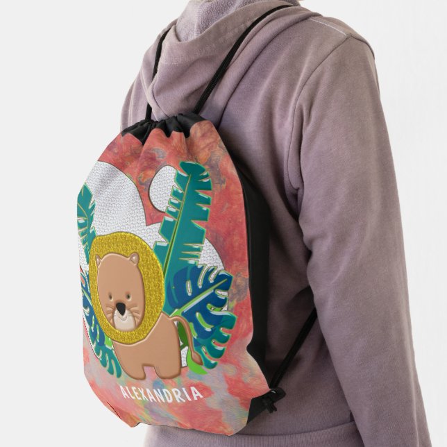 Cute Baby Lion Animal Jungle Zoo Personalize Drawstring Bag (Insitu)