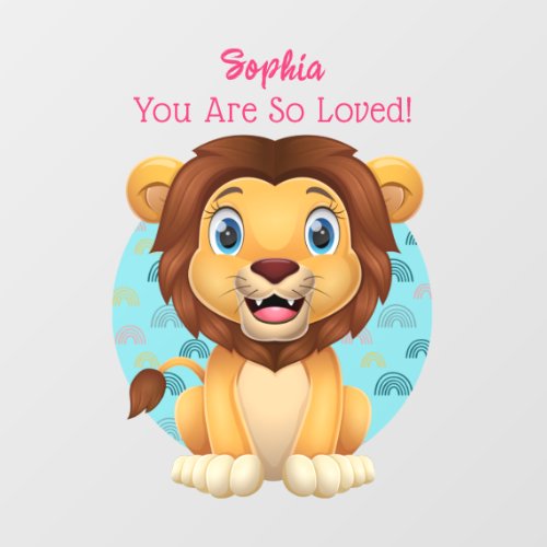 Cute Baby Lion Art Childs Name  Message Wall Decal