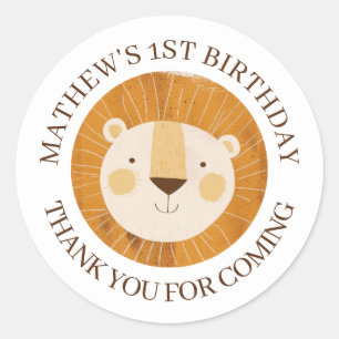 Cute Baby Lion Bitrhday Thank You Classic Round Sticker