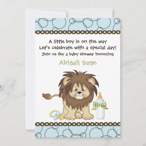 Blue Lion Baby Shower Invitation for Boys