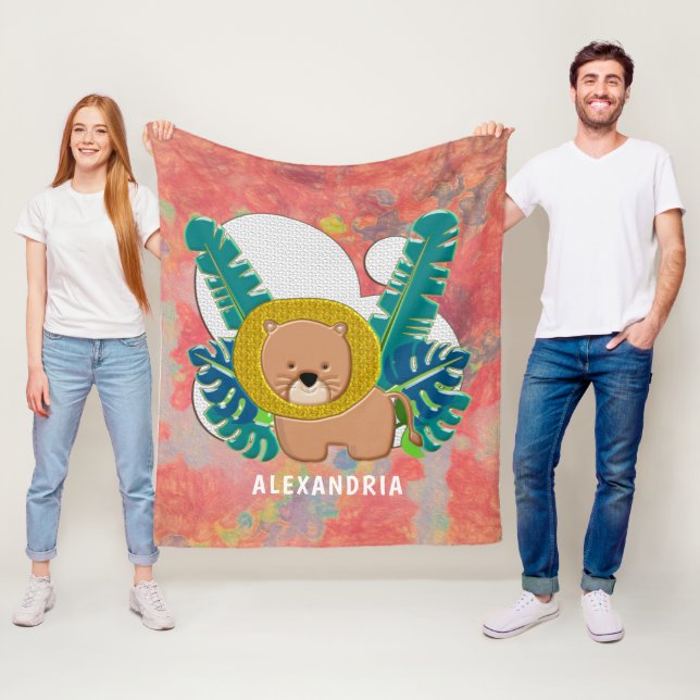 Cute Baby Lion Cub Animal Jungle Personalize Fleece Blanket (In Situ)
