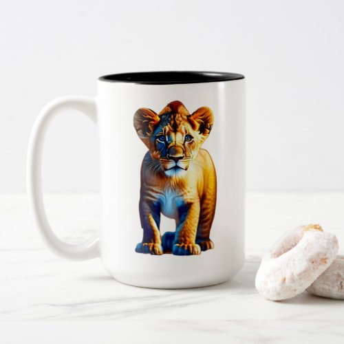 Cute Baby Lion Cub Art for Wildlife Lovers Two_Tone Coffee Mug