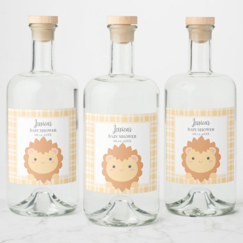 Cute Baby Lion Cub Gender Neutral Baby Shower Liquor Bottle Label