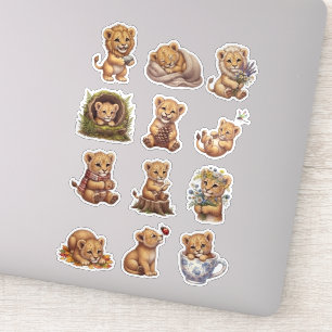 Cute Baby Lion Cub Safari Wildflower Autumn Sticker
