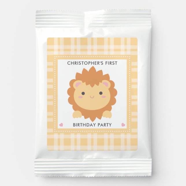Cute Baby Lion Cub Wild One Boy First Birthday Hot Chocolate Drink Mix (Front)