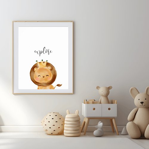 Cute Baby Lion Explore Nursery Poster