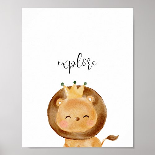 Cute Baby Lion Explore Nursery Poster