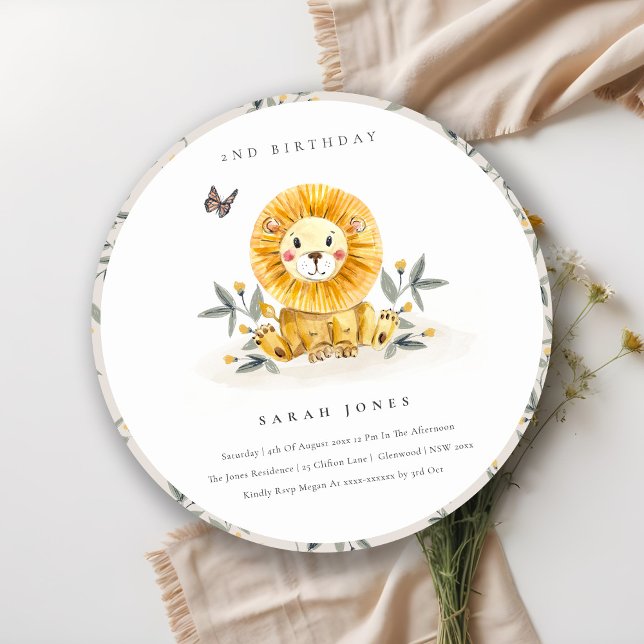 Cute Baby Lion Foliage Any Age Birthday Invite (Creator Uploaded)