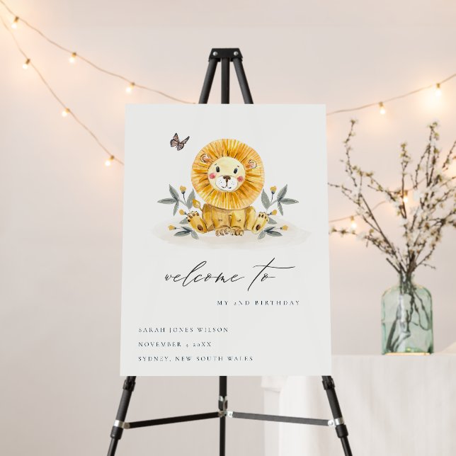 Cute Baby Lion Foliage Any Age Birthday Welcome Foam Board (In Situ (Stand))