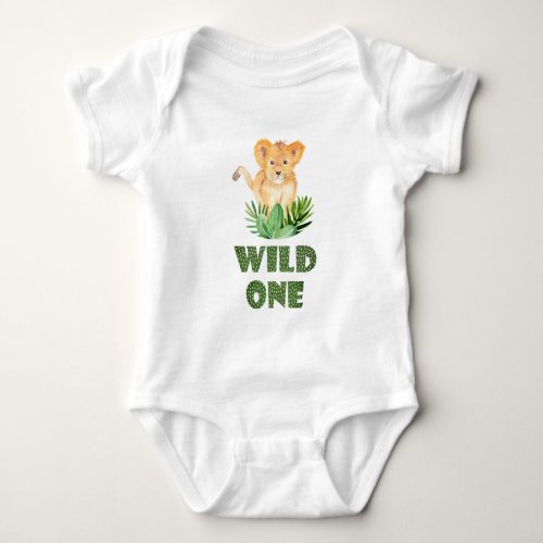 Cute Baby Lion in the woods Wild One Lettering Baby Bodysuit
