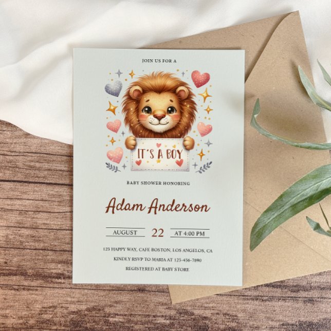  Cute Baby Lion – It’s a Boy Safari Baby Shower Invitation (Creator Uploaded)