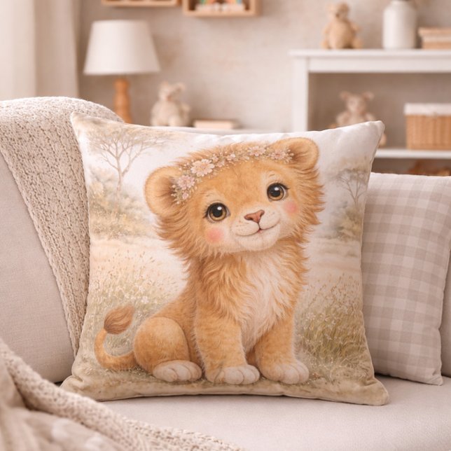 Cute Baby Lion Neutral Kids Room Throw Pillow (Creator Uploaded)