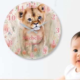 Cute Baby Lion Pastel Watercolor Spring Flowers