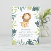 Cute Baby Lion Prince Tropical Jungle Birthday Invitation (Standing Front)