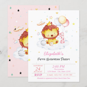 Cute Baby Lion Stars Birthday Invitation