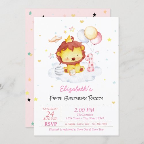 Cute Baby Lion Stars Birthday Invitation