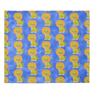 Cute Baby Lion Vintage Print Pattern Blue Duvet Cover