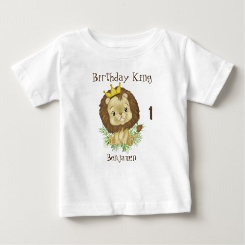 Cute Baby Lion Watercolor Theme Birthday King Baby T_Shirt